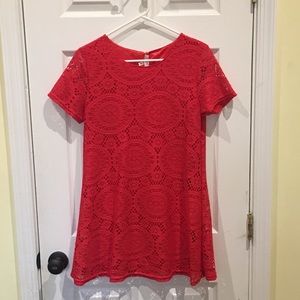 Red Mini Dress with Lace Overlay